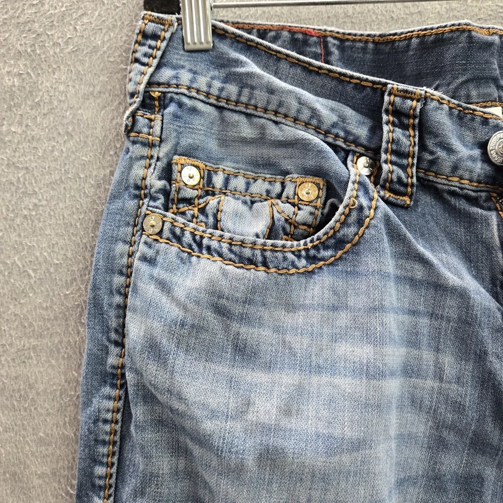 True Religion Brand Jeans Men Jeans 33 Blue Denim Skinny Red Orange Big T READ